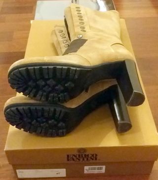 Stivali in pelle, imbottiti, marrone, tacco, n.41 