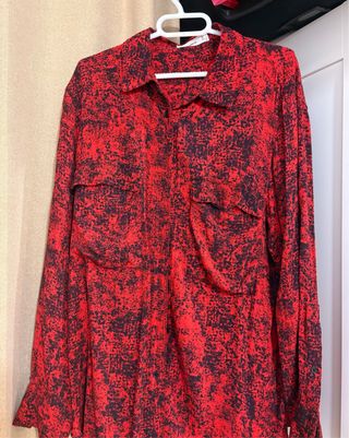 Camisa Mango Estampada Roja y Negra