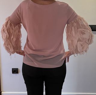 Blusa italiana rosa manga abullonada