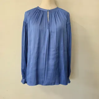 Massimo Dutti Top Satinado Azul plisado L