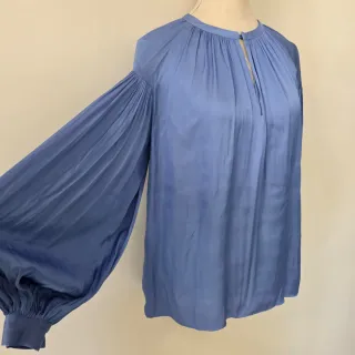 Massimo Dutti Top Satinado Azul plisado L