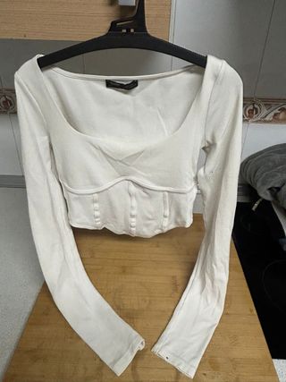 Pull&Bear Top Blanco Manga Larga XS