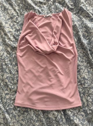 Top Zara cuello barco rosa