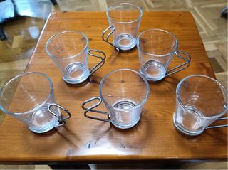 Set 3 Vasos Vidrio con Soporte Metal