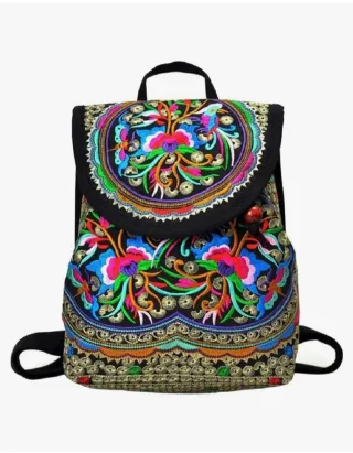 MOCHILA ÉTNICA BORDADA FLORES