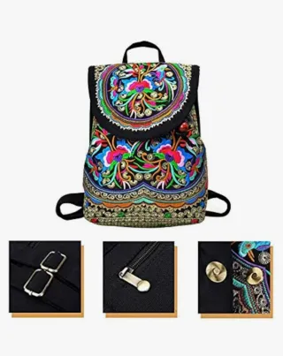MOCHILA ÉTNICA BORDADA FLORES
