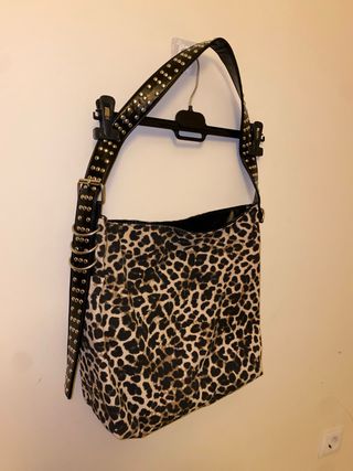 Bolso Saco Leopardo Negro y Marrón