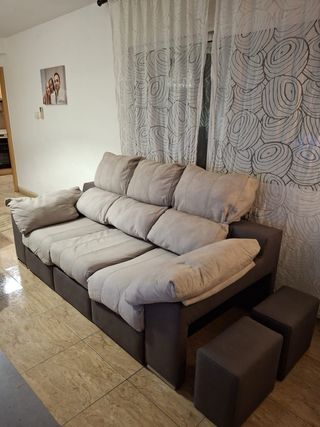 Sofá chaise longue abatible beige y marrón