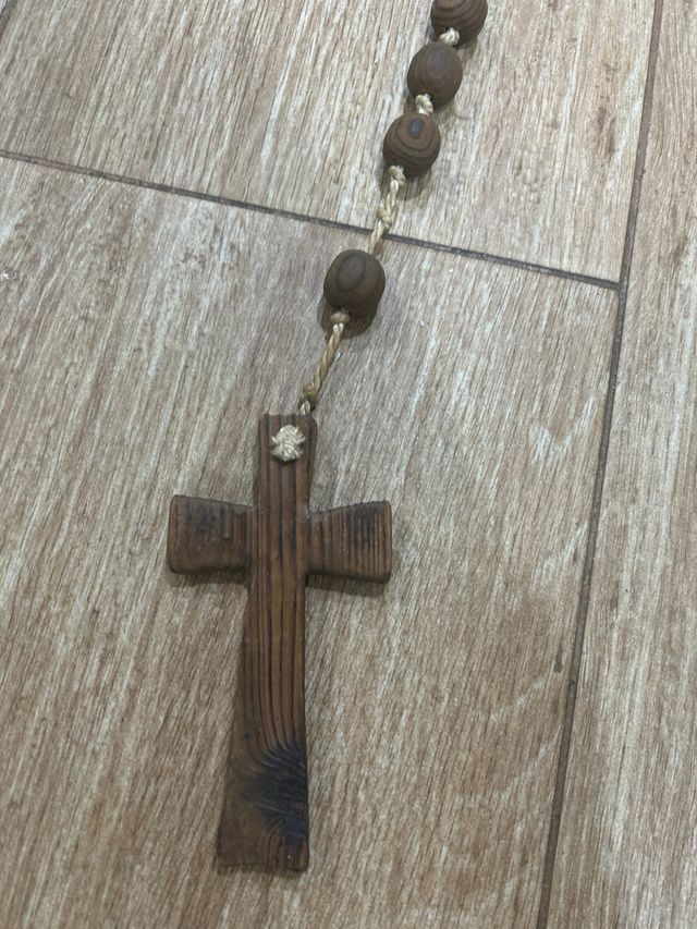 Rosario GIGANTE de madera natural antiguo1940–1960