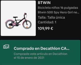 Bicicleta infantil Btwin rosa
