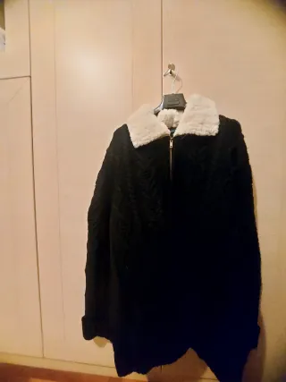 Maglione uomo lana zip colletto pelle e pelliccia 