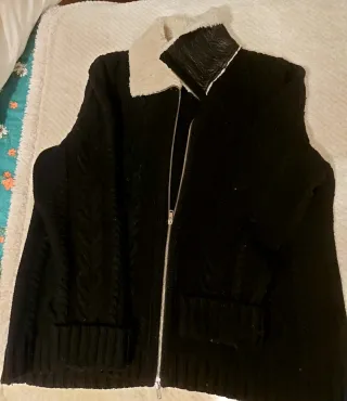Maglione uomo lana zip colletto pelle e pelliccia 