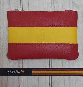 MONEDERO PIEL BANDERA ESPAÑA + PULSERA TELA