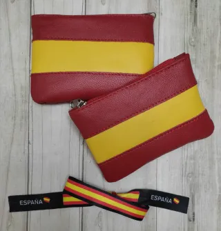 MONEDERO PIEL BANDERA ESPAÑA + PULSERA TELA