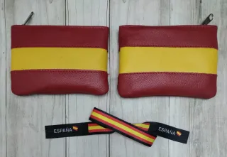 MONEDERO PIEL BANDERA ESPAÑA + PULSERA TELA
