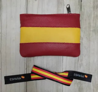 MONEDERO PIEL BANDERA ESPAÑA + PULSERA TELA