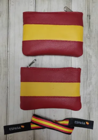 MONEDERO PIEL BANDERA ESPAÑA + PULSERA TELA
