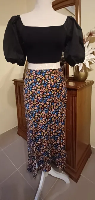 Top Zara Negro Manga Abullonada
