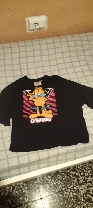 Camiseta Negra Garfield Dibujo Divertido