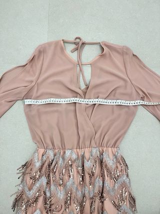 Vestido cóctel falda lentejuelas oro y rosa