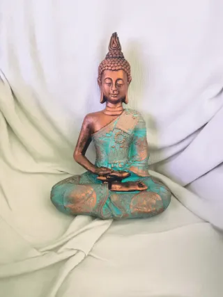 Buda Tailandés Sentado Bronce y Turquesa