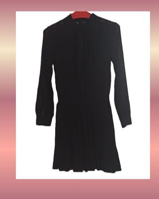 Vestido Zara negro lazo y plisado