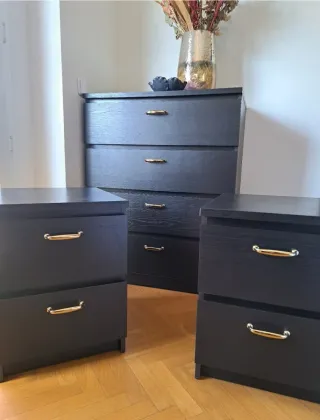 Conjunto Cajonera y Mesitas Negro/Dorado
