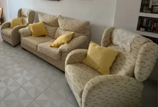 Set divano e 2 poltrone in tessuto beige