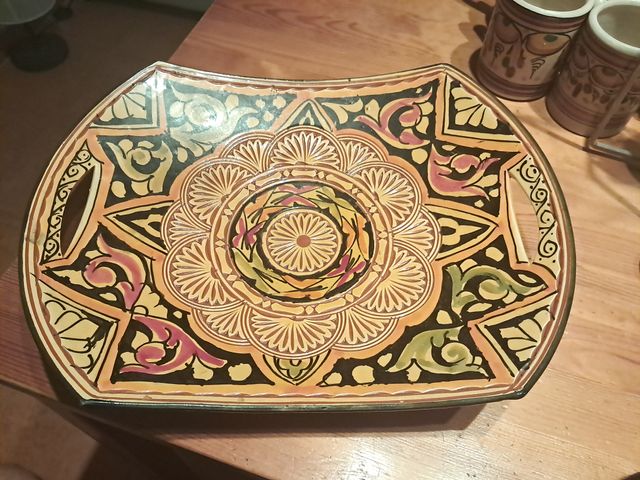 Bandeja cerámica antigua decorada