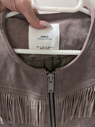 Chaqueta Mango Piel Beige/Marrón Flecos