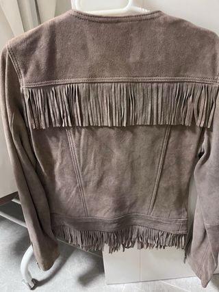 Chaqueta Mango Piel Beige/Marrón Flecos