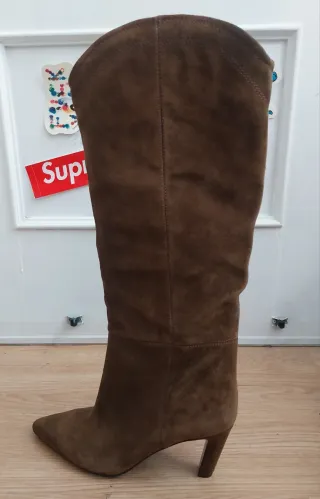 Botas de tacón Zara Serraje Pespunte marrones 