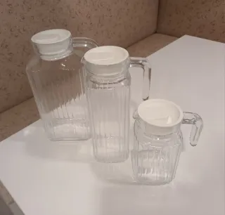 SET DI 3 CARAFFE IN VETRO, NUOVO!