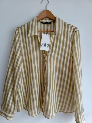 Camisa Zara semitransparente rayas beige/verde