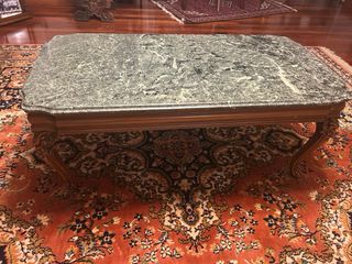Mesa centro madera y mármol verde