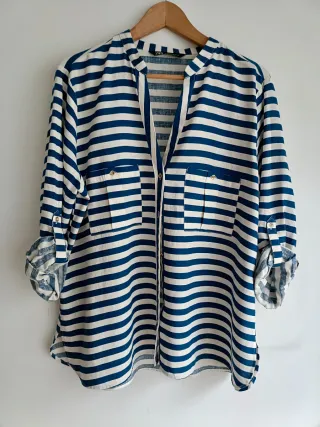 Camisa Zara Rayas Azul y Blanco