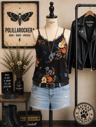 Top floral Only negro