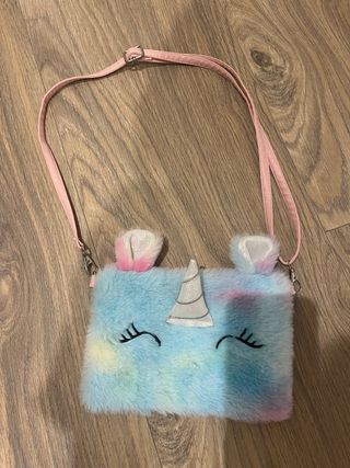 Bolso Unicornio Peludo Azul y Rosa