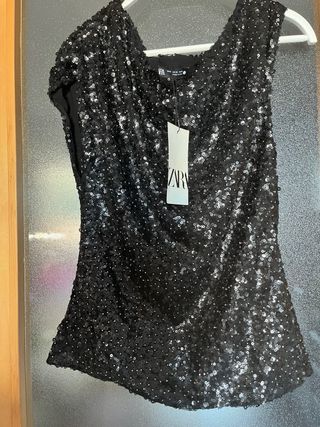 Blusa lentejuelas Zara negra