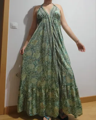 Vestido bohemio largo verde flores