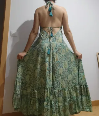 Vestido bohemio largo verde flores