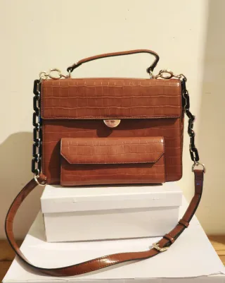 Borsa stampa coccodrillo similpelle marrone