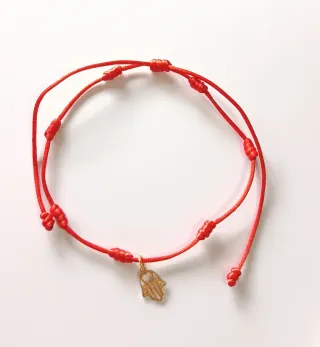 Pulsera Hamsa Roja con Detalles Dorados