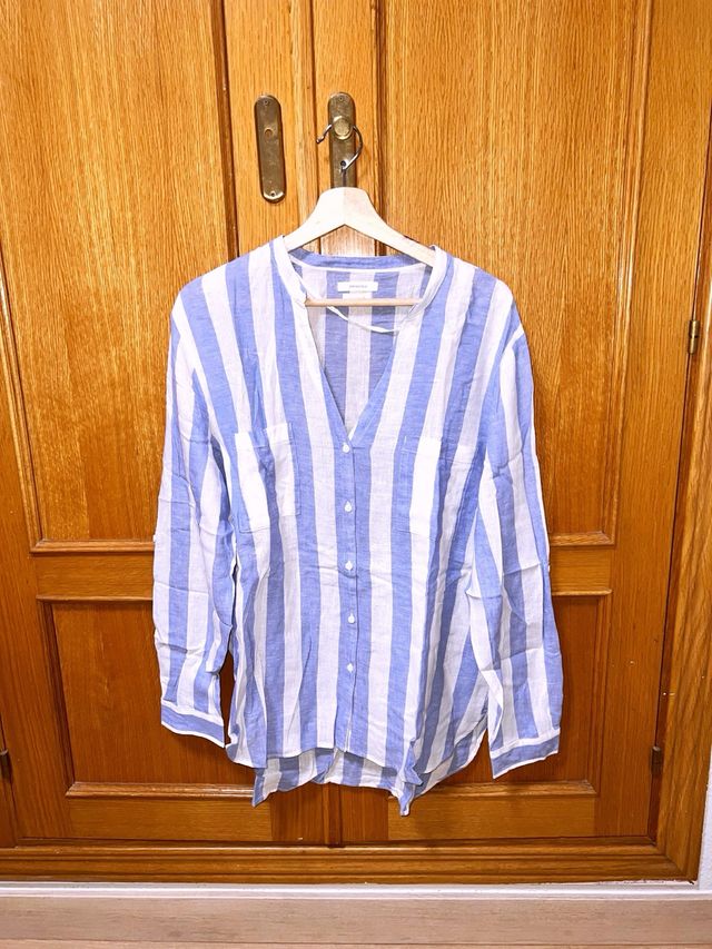 Camisa Springfield Lino Azul Blanco - Talla L