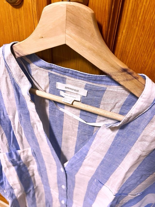Camisa Springfield Lino Azul Blanco - Talla L