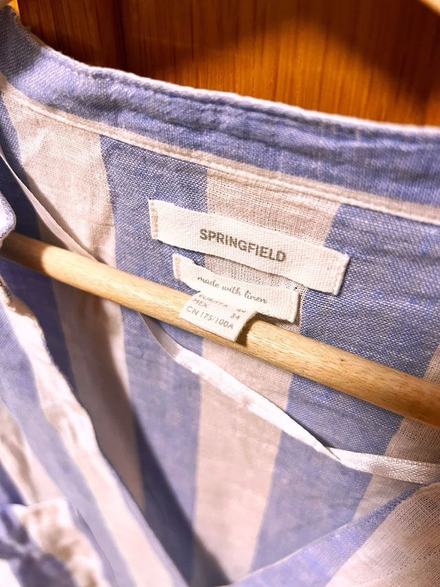 Camisa Springfield Lino Azul Blanco - Talla L