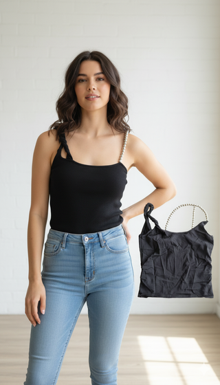 Blusa Zara Negra Talla M Perlas