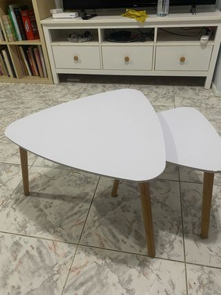 Juego de 2 mesas auxiliares blancas y madera