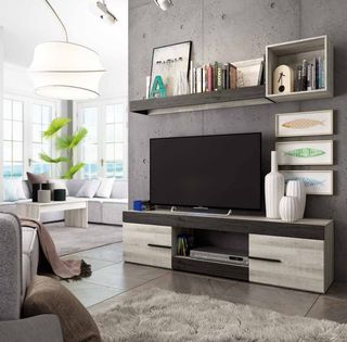 Excelente set TV librería en ébano claro y negro