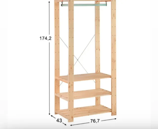 Armario madera 3 baldas perchero